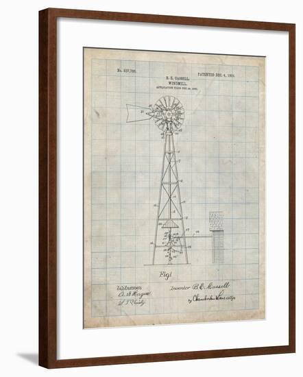 PP1137-Antique Grid Parchment Windmill 1906 Patent Poster-Cole Borders-Framed Giclee Print