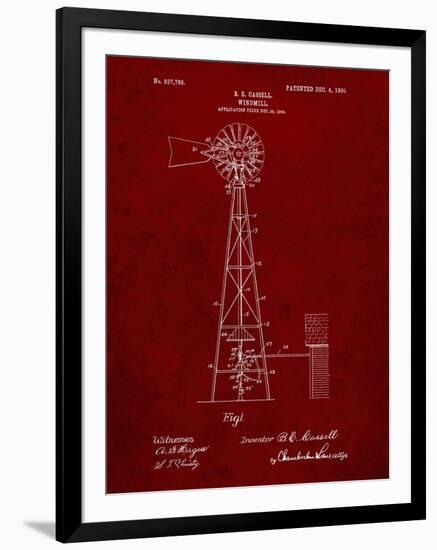 PP1137-Burgundy Windmill 1906 Patent Poster-Cole Borders-Framed Giclee Print