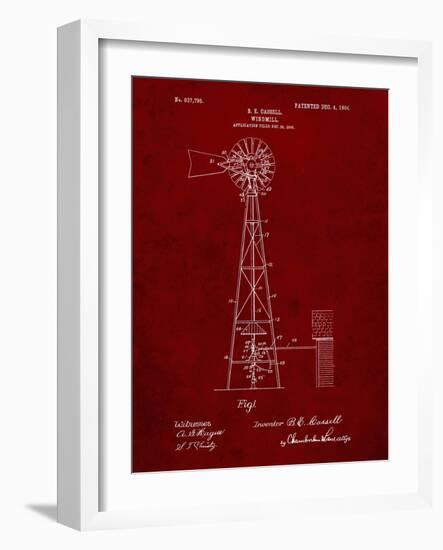 PP1137-Burgundy Windmill 1906 Patent Poster-Cole Borders-Framed Giclee Print