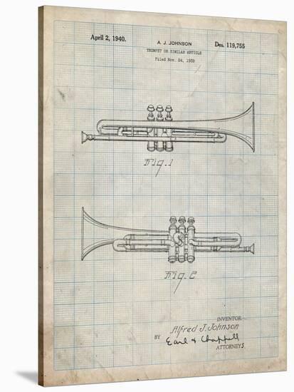 PP1140-Antique Grid Parchment York Trumpet 1939 Patent Poster-Cole Borders-Stretched Canvas