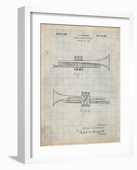 PP1140-Antique Grid Parchment York Trumpet 1939 Patent Poster-Cole Borders-Framed Giclee Print