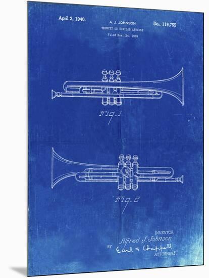 PP1140-Faded Blueprint York Trumpet 1939 Patent Poster-Cole Borders-Mounted Premium Giclee Print