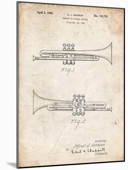 PP1140-Vintage Parchment York Trumpet 1939 Patent Poster-Cole Borders-Mounted Giclee Print