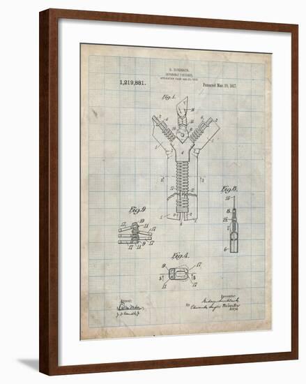 PP1143-Antique Grid Parchment Zipper 1917 Patent Poster-Cole Borders-Framed Giclee Print