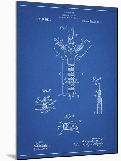 PP1143-Blueprint Zipper 1917 Patent Poster-Cole Borders-Mounted Giclee Print