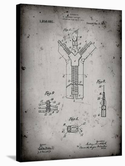 PP1143-Faded Grey Zipper 1917 Patent Poster-Cole Borders-Stretched Canvas