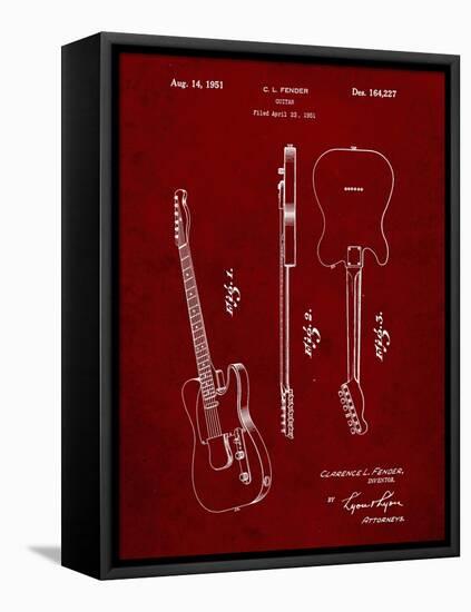 PP121- Burgundy Fender Broadcaster Electric Guitar Patent Poster-Cole Borders-Framed Stretched Canvas