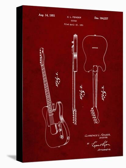PP121- Burgundy Fender Broadcaster Electric Guitar Patent Poster-Cole Borders-Stretched Canvas