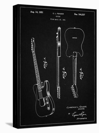 PP121- Vintage Black Fender Broadcaster Electric Guitar Patent Poster-Cole Borders-Stretched Canvas