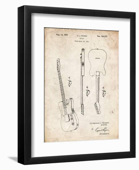 PP121- Vintage Parchment Fender Broadcaster Electric Guitar Patent Poster-Cole Borders-Framed Giclee Print