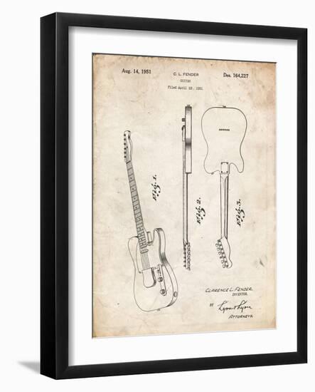 PP121- Vintage Parchment Fender Broadcaster Electric Guitar Patent Poster-Cole Borders-Framed Giclee Print