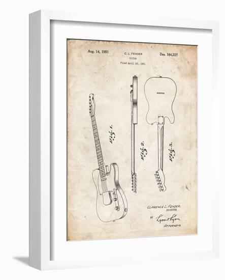 PP121- Vintage Parchment Fender Broadcaster Electric Guitar Patent Poster-Cole Borders-Framed Giclee Print