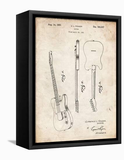 PP121- Vintage Parchment Fender Broadcaster Electric Guitar Patent Poster-Cole Borders-Framed Stretched Canvas