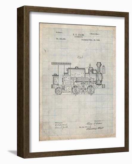 PP122- Antique Grid Parchment Steam Locomotive 1886 Patent Poster-Cole Borders-Framed Giclee Print