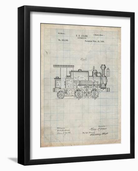 PP122- Antique Grid Parchment Steam Locomotive 1886 Patent Poster-Cole Borders-Framed Giclee Print