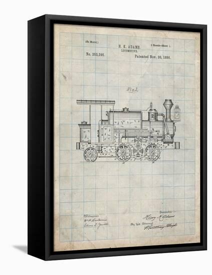 PP122- Antique Grid Parchment Steam Locomotive 1886 Patent Poster-Cole Borders-Framed Stretched Canvas