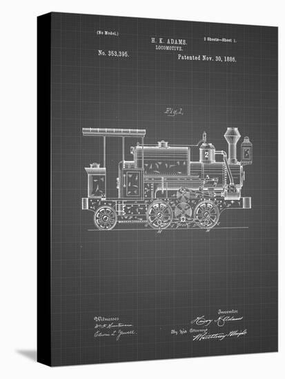 PP122- Black Grid Steam Locomotive 1886 Patent Poster-Cole Borders-Stretched Canvas