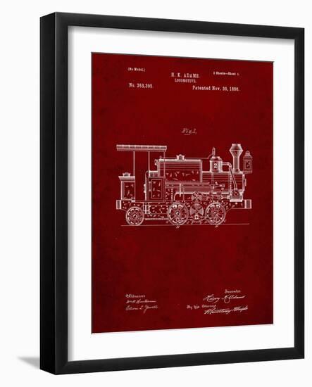 PP122- Burgundy Steam Locomotive 1886 Patent Poster-Cole Borders-Framed Giclee Print