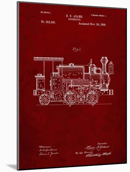 PP122- Burgundy Steam Locomotive 1886 Patent Poster-Cole Borders-Mounted Giclee Print