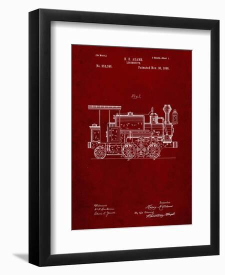 PP122- Burgundy Steam Locomotive 1886 Patent Poster-Cole Borders-Framed Premium Giclee Print