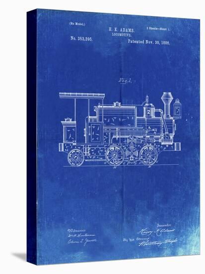 PP122- Faded Blueprint Steam Locomotive 1886 Patent Poster-Cole Borders-Stretched Canvas