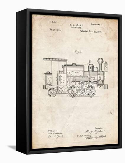 PP122- Vintage Parchment Steam Locomotive 1886 Patent Poster-Cole Borders-Framed Stretched Canvas