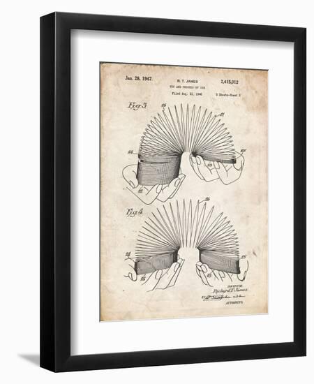 PP125- Vintage Parchment Slinky Toy Patent Poster-Cole Borders-Framed Giclee Print