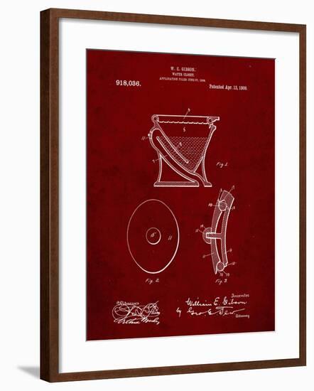 PP129- Burgundy Siphoning Water Closet 1909 Patent Poster-Cole Borders-Framed Giclee Print