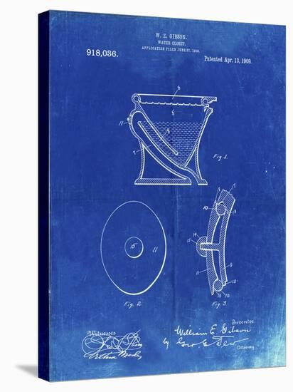 PP129- Faded Blueprint Siphoning Water Closet 1909 Patent Poster-Cole Borders-Stretched Canvas