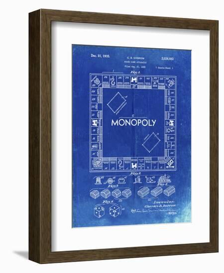 PP131- Faded Blueprint Monopoly Patent Poster-Cole Borders-Framed Giclee Print