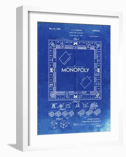 PP131- Faded Blueprint Monopoly Patent Poster-Cole Borders-Framed Giclee Print