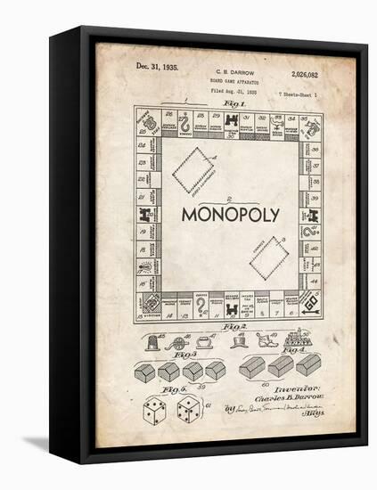 PP131- Vintage Parchment Monopoly Patent Poster-Cole Borders-Framed Stretched Canvas