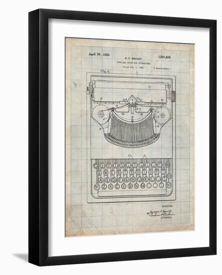 PP135- Antique Grid Parchment Dayton Portable Typewriter Patent Poster-Cole Borders-Framed Giclee Print