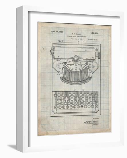 PP135- Antique Grid Parchment Dayton Portable Typewriter Patent Poster-Cole Borders-Framed Giclee Print