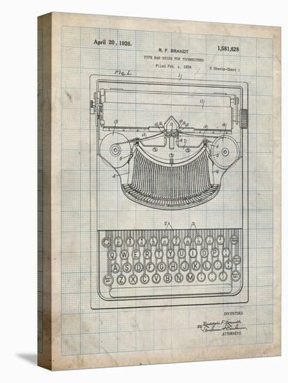 PP135- Antique Grid Parchment Dayton Portable Typewriter Patent Poster-Cole Borders-Stretched Canvas