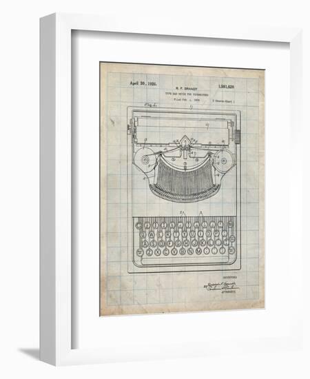 PP135- Antique Grid Parchment Dayton Portable Typewriter Patent Poster-Cole Borders-Framed Giclee Print