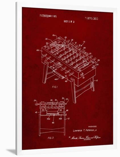 PP136- Burgundy Foosball Game Patent Poster-Cole Borders-Framed Premium Giclee Print