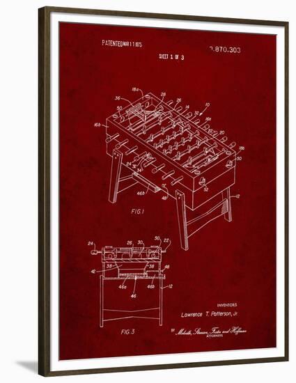 PP136- Burgundy Foosball Game Patent Poster-Cole Borders-Framed Premium Giclee Print