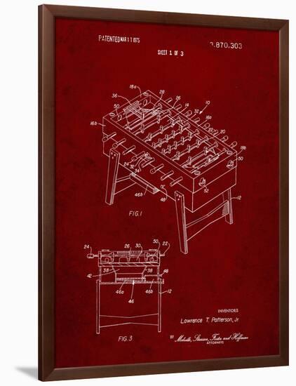 PP136- Burgundy Foosball Game Patent Poster-Cole Borders-Framed Premium Giclee Print