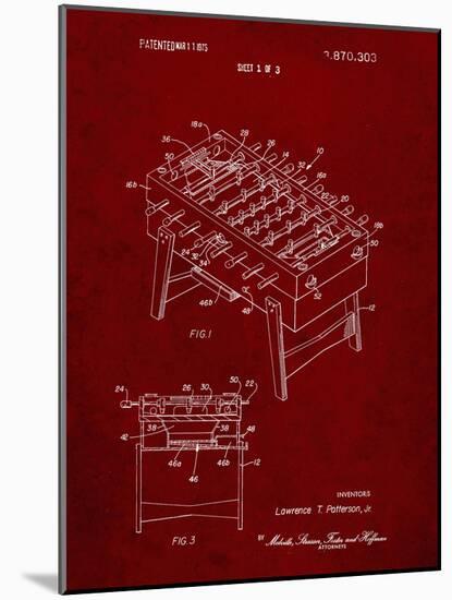 PP136- Burgundy Foosball Game Patent Poster-Cole Borders-Mounted Giclee Print