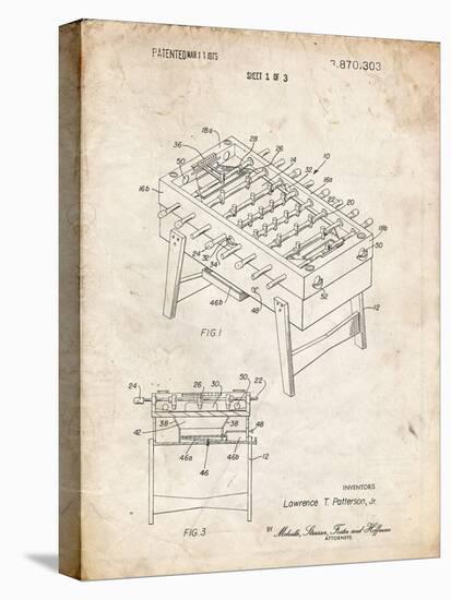 PP136- Vintage Parchment Foosball Game Patent Poster-Cole Borders-Stretched Canvas