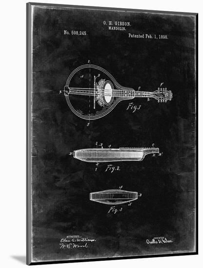 PP137- Black Grunge Gibson Mandolin A - Model Patent Poster-Cole Borders-Mounted Giclee Print