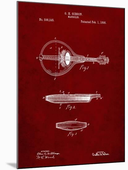 PP137- Burgundy Gibson Mandolin A - Model Patent Poster-Cole Borders-Mounted Giclee Print