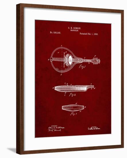 PP137- Burgundy Gibson Mandolin A - Model Patent Poster-Cole Borders-Framed Giclee Print