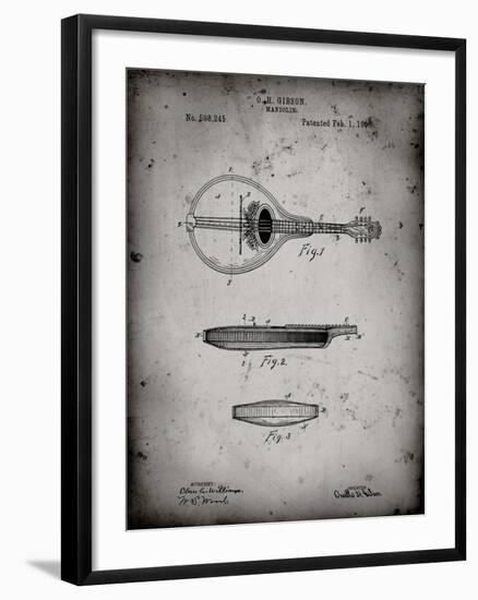 PP137- Faded Grey Gibson Mandolin A - Model Patent Poster-Cole Borders-Framed Giclee Print