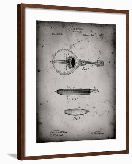 PP137- Faded Grey Gibson Mandolin A - Model Patent Poster-Cole Borders-Framed Giclee Print