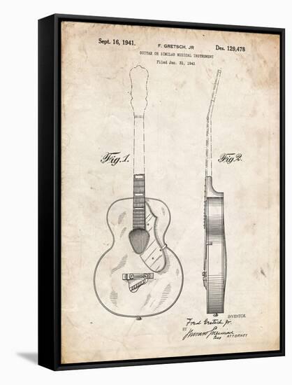 PP138- Vintage Parchment Gretsch 6022 Rancher Guitar Patent Poster-Cole Borders-Framed Stretched Canvas