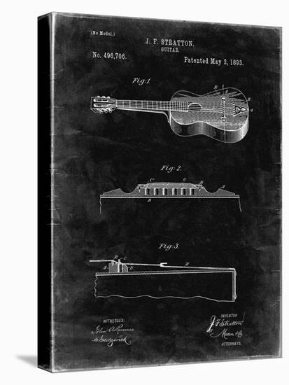 PP139- Black Grunge Stratton & Son Acoustic Guitar Patent Poster-Cole Borders-Stretched Canvas