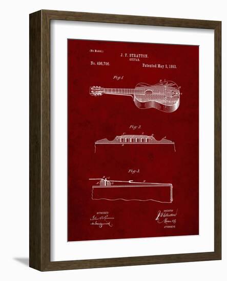 PP139- Burgundy Stratton & Son Acoustic Guitar Patent Poster-Cole Borders-Framed Giclee Print