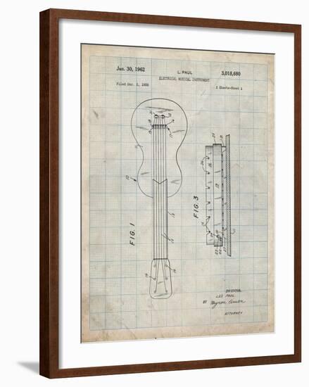 PP140- Antique Grid Parchment Gibson Les Paul Guitar Patent Poster-Cole Borders-Framed Giclee Print